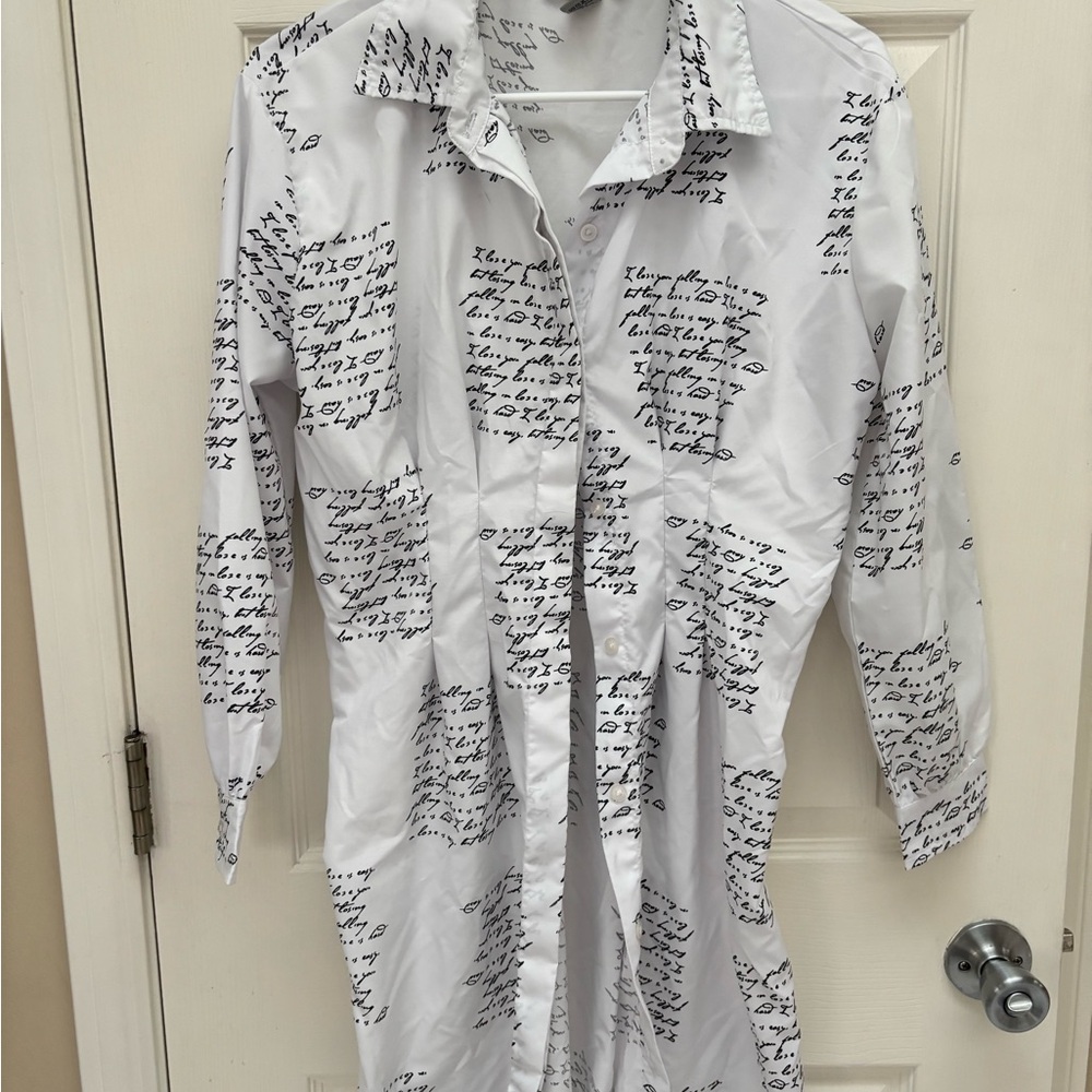 White Script Print Men's Shirt